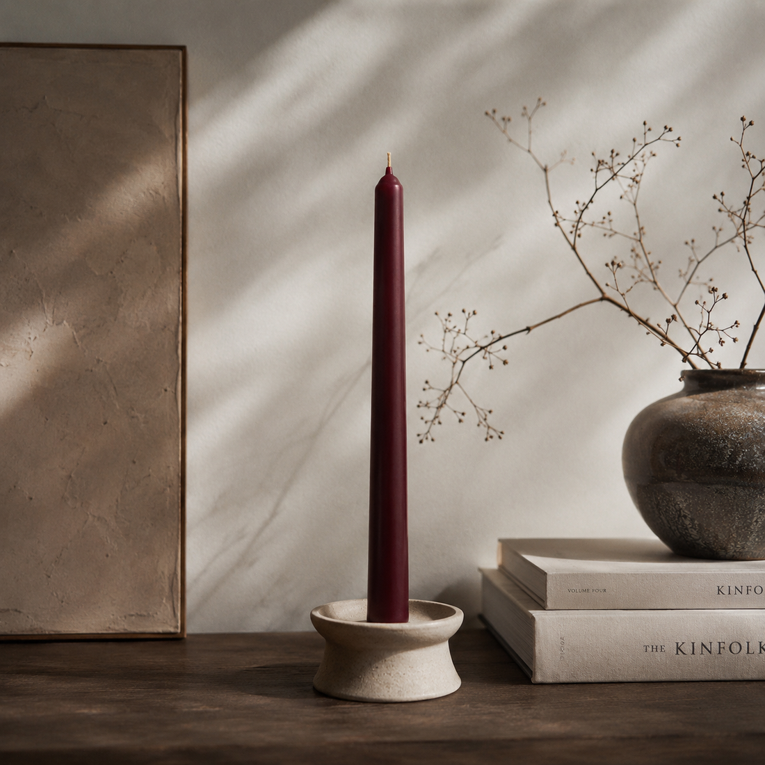 Burgundy Beeswax Taper Candle 20 × 240 mm