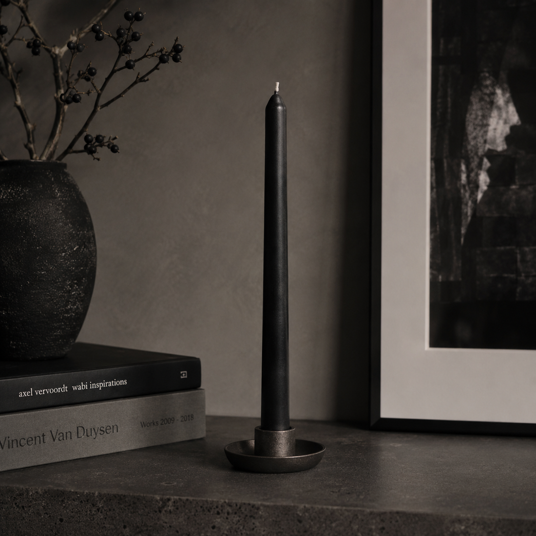 Black Beeswax Taper Candle 20 × 240 mm