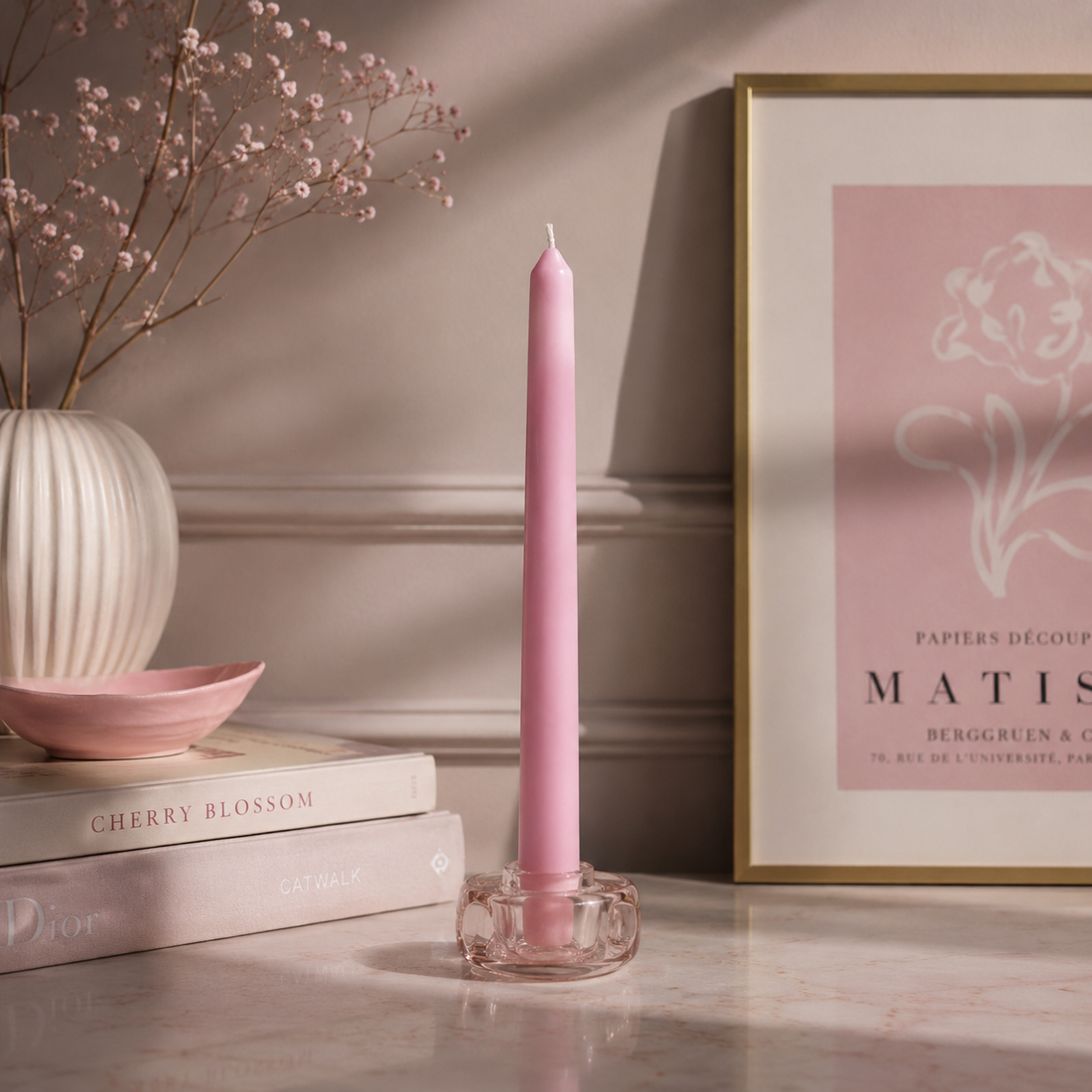 Pink Beeswax Taper Candle 20 × 240 mm