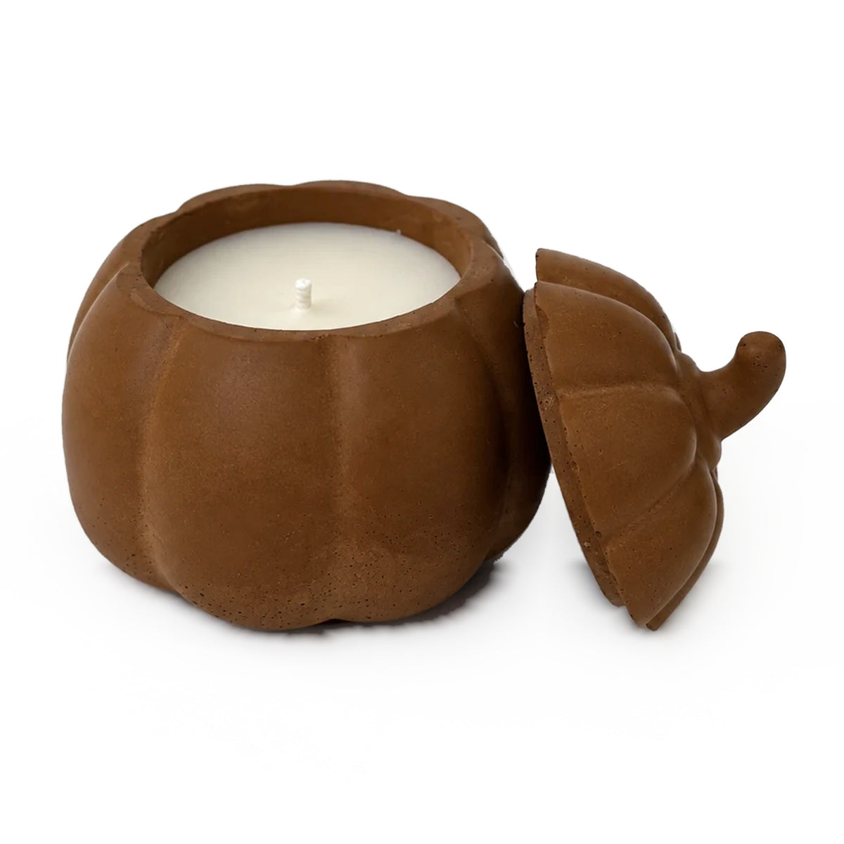 Brown concrete pumpkin candle with lid