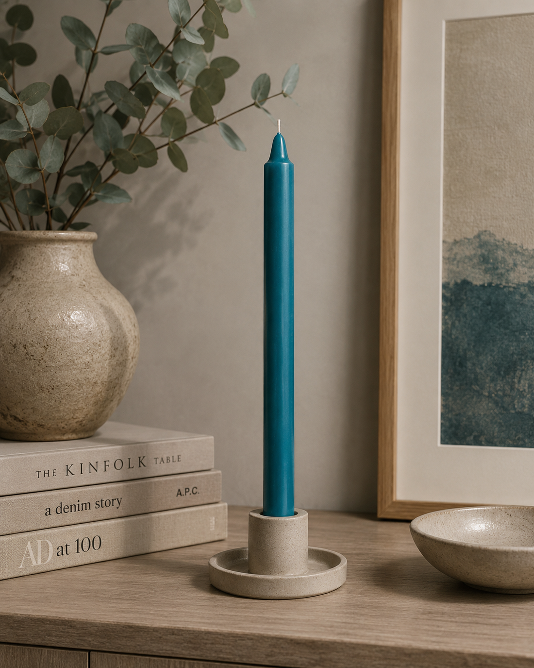Teal Wax Pillar Candle 20 × 260 mm
